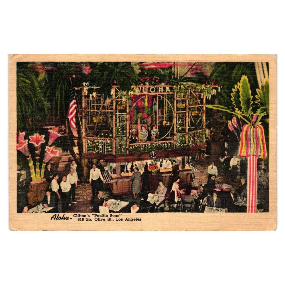 Vintage Cliftons Pacific Seas Restaurant Los Angeles Postcard California Tourism